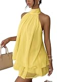 Xiaoliny Vestido Mujer Sexy Sin Mangas Mini Vestidos Halter Elegantes Verano Vestido Espalda Descubierta con Volantes Ligero Fluido Vestidos Holgado de Gasa Casual Dress para Fiesta Playa Cocktail