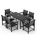 Amopatio Outdoor Dining Sets - 7 Piece Dining Table Set with Chairs,Hdpe Patio Table and Chairs Set with Umbrella Hole,All-Weather Heavy Duty Outdoor Furniture - for Poolside,Backyard, Garden,Black