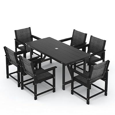 Amopatio Outdoor Dining Sets - 7 Piece Dining Table Set with Chairs,Hdpe Patio Table and Chairs Set with Umbrella Hole,All-Weather Heavy Duty Outdoor Furniture - for Poolside,Backyard, Garden,Black