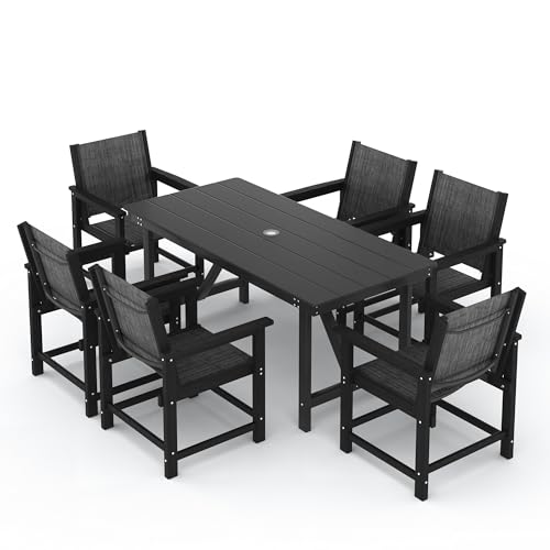 Image of Amopatio Outdoor Chair HDPE Patio Dining Chair Set of 3 | with Umbrella Hole;