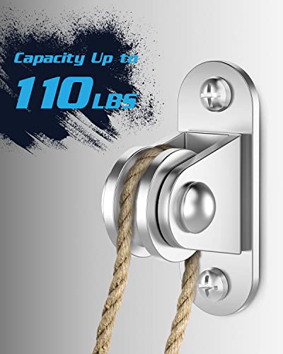 Single Pulley Block, Fixed Mute Bearing Pulley Roller Duplex Bearing Silent, Wall/Ceiling Pulleys Heavy Duty Loading 110 Lb For Sun Shade Sail, Wood Shed, Material Handling And Moving, Hang Plants (2) #TOP1