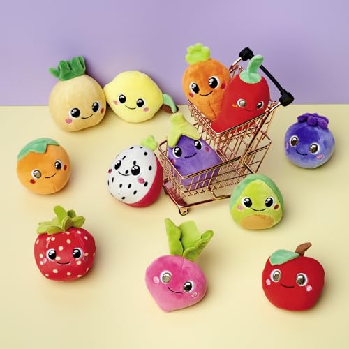 Simba Squeezlings - 12 Plüschfiguren zum Sammeln, es Wird nur EIN Artikel geliefert, Obst und Gemüse aus Plüsch, super Soft, niedliche Gesichter, ca. 8cm, ab 3 Jahren
