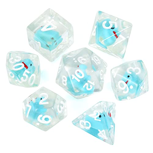 FLASHOWL Dadi d'anatra, dadi poliedrici e RPG, set di dadi DND con anatra all'interno, giochi di ruolo poliedrici, giochi di ruolo D20, dadi Dungeons and Dragon, 7 pezzi, blu