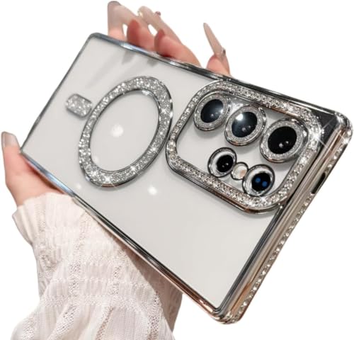 Image of for Samsung S26 Ultra 5G Glitter Case,Luxury Bling Rhinestone Diamond Plated Bumper Case,MagSafe, Sparkle Camera Lens Protection Clear Back Cover for Samsung S26 Ultra 5G (Silver)