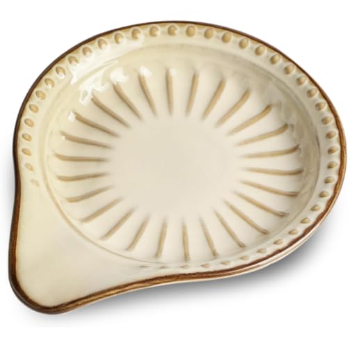 Image of Spoon Rest for Stove Top, Ceramic Spoon Holder for Countertop, Beige | 5.1Inhes Spatula Rest for Kitchen Counter, Heat-Resistant Cooking Utensil Rest for Coffee Spoon Dish, Tongs, Dishwasher Safe