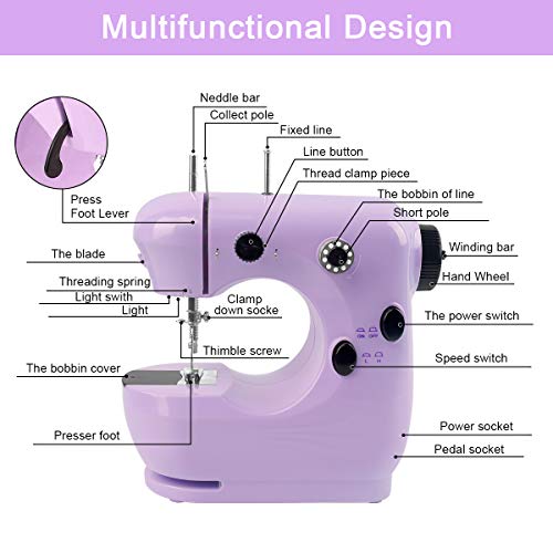 Mini Sewing Machine for Beginners - CS COSDDI Portable Electric Adjustable Speed Sewing Machine with Foot Pedal Extension Table,Handheld Sewing Machine for Kids, Beginners, Household, Crafting DIY