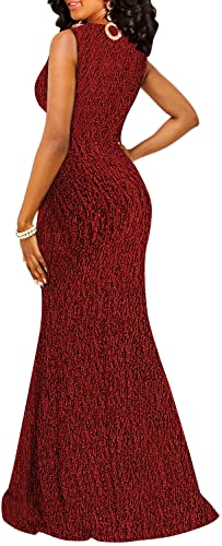 Image of Women's Sexy Long Sleeve Sparkly Maxi Dress V Neck High Slit Wrap Formal Gown Cocktail Glitter Maxi Long Dresses