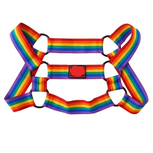Rainbow Men Bondage Body Chest Harness Costume Male Elastic Strap Gay Lingerie Halter Neck Nightclub Hombre Hollow LGBT4