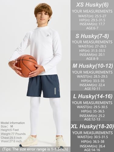 Image of DEVOROPA Boys Leggings Youth Compression Pants Sports Tights Basketball Football Baseball Soccer Baselayer Slim /Regular /Husky