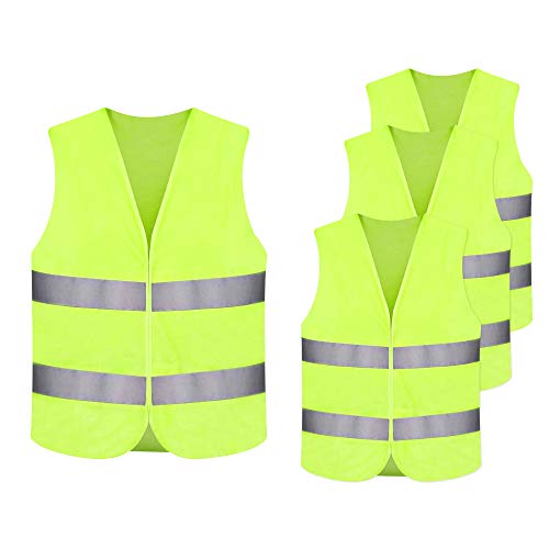 HTINAC 4pcs Chaleco Reflectante Amarillo Chaleco Reflectante para una Mejor Visibilidad en la Noche o en Condiciones de poca luz para Correr/Ciclismo/Caminar