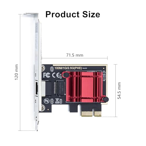 Image of H!Fiber.com 2.5Gbase-T PCIe NIC with Realtek RTL8125 Chip, 2.5Gb Network Card, 2500 /1000 /100 Mbps,Single RJ45 Port, PCIe X1, Ethernet Card for Windows /Windows Server /Linux, Multicolor