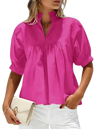 Simplefun Summer Tops For Women Puff Sleeve Baby Doll Peplum Blouses L