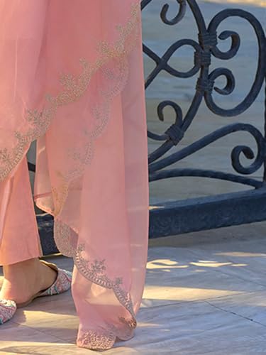 Image of INDO ERA Women's Silk Blend Embroidered Straight Kurta and Pant with Dupatta Set (KH9BK6210)