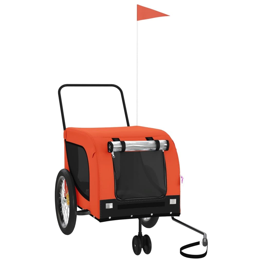 vidaXL Pet Bike Trailer, Pet Cart Carrier for Small Dogs, Pet Bike Trailer with Flag, Dog Bicycle Wagon, Orange and Black Oxford Fabric and Iron โ image 1