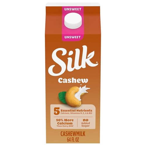 Silk Cashew Milk, Unsweetened, Dairy-Free, Vegan, Non-GMO Project Verified, Half Gallon, 64 Fl Oz