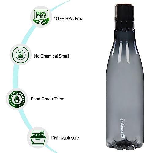 Image of PEARLPET Throttle Water Bottle for Home | Leak Proof Bottles for Refrigerator | BPA-Free, Food Grade, Plastic | Set of 6, 1000 ML Each, Multicolor