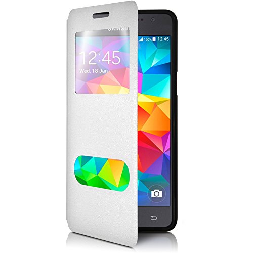KARYLAX Seluxion - Etui S-View Support Couleur Blanc pour Samsung Galaxy Grand Prime