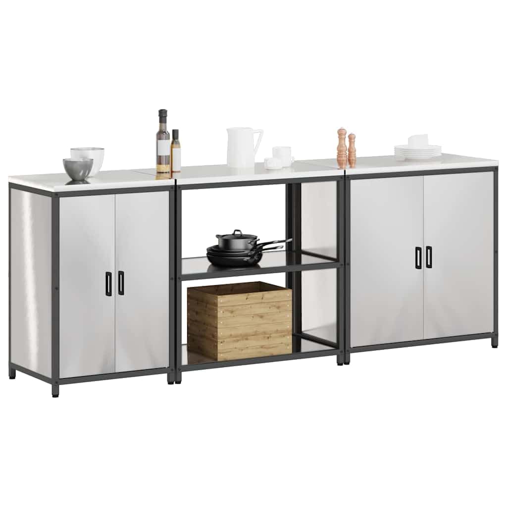 Küchenschrank Set HATTEM 3-TLG Edelstahl Silber
