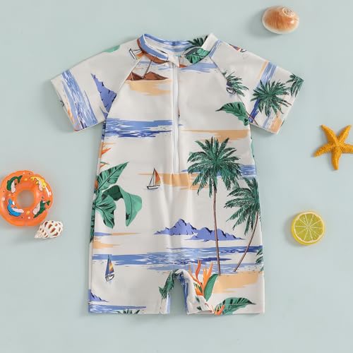 Baby Boys Summer Swimsuit Dinosaur/Shark Print Zipper One Piece Rash Short Sleeve Zipper Jumpsuit Swimwear Beachwear2