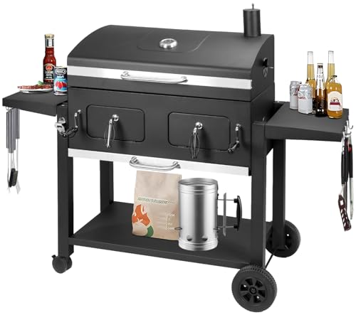 Charcoal Grill Outdoor BBQ Grill Extra Large Cooking Area 753 Square Inches with Two Individual & Adjustable Charcoal Tray Foldable Side Tables for Outdoor Cooking Backyard Camping Picnics By DNKMOR