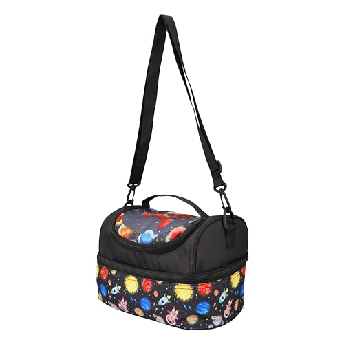 Image of Ji and Ja Multi Compartment Dual Slot Lunch Bag Double Insulated Tiffin Lunch Bag with Multi Zipper Pockets for School (Space Black)