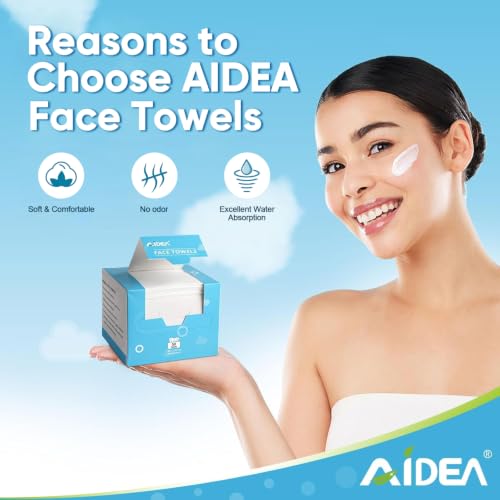 Image of AIDEA Face Towels Disposable-200Ct (4 Box), Face Cloths for Sensitive Skin | Clean Facial Towels, Facial Cleansing Wipes, Face Towelettes for Makeup Removing, Nursing, Travel, Dry Wipes