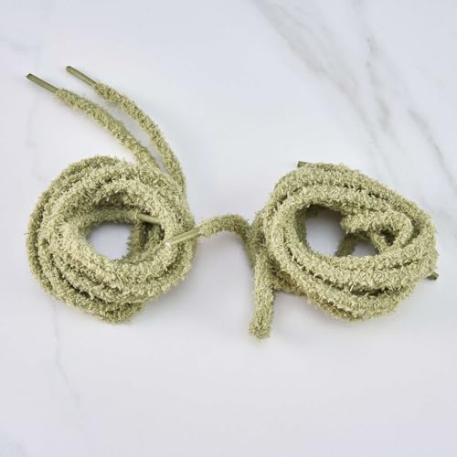 2 Pairs Flat Fuzzy Shoe laces: Soft Wide Plush Shoelaces Green