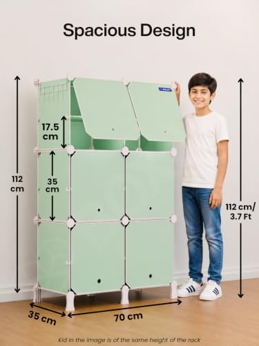 Image of BOXJOY 12 Shelf Plastic Kids Wardrobe with 6 Doors, Sticker Sheet & Holder