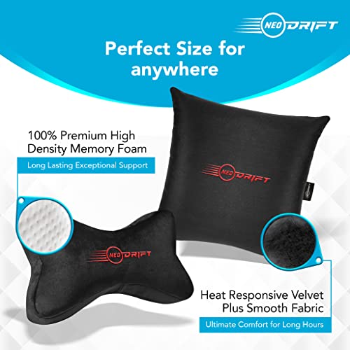 Image of Neodrift 'Neo-Kit Combo' - (Colour - Black+Red)(2 Neck Cushions, 2 Square Pillows) | Neck & Back Rest Support Cushion Memory Foam Pillow for Neck, Head, Shoulder & Back Pain-Relief for Car Seat