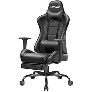 Homall Gamingstoel met voetsteun Racing Office Gamer Stoel Verstelbare Swivel Computer Bureaustoel Ergonomische Hoge Rug Ligstoel (Zwart)