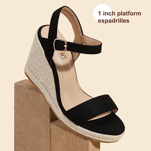 Image of IDIFU IN4 Espadrille Wedge Sandals for Women Open Toe Ankle Strap Platform Wedges Heels Causal Summer Wedge Shoes Comfortable Espadrilles Wedges