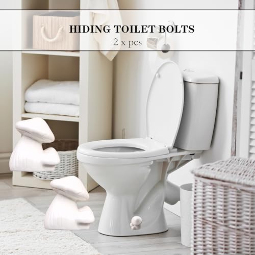 Image of ZUNON Toilet Bolt Caps, Decorative Toilet Bolt Covers, Ceramic Cute Frog Covers Toilet Bolts Bathroom Decor Easy Installation Set of 2 (White Mushroom 2PCS)