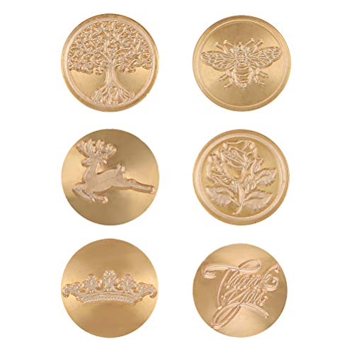 WOWOSS Wax Seal Stamp Set, 6 Pieces Sealing Wax Stamps Copper Seals and 1 Piece Wooden Hilt, Vintage Classical Wax Stamp Kit for Holiday Decorations, Postcards, Invitations, Gift