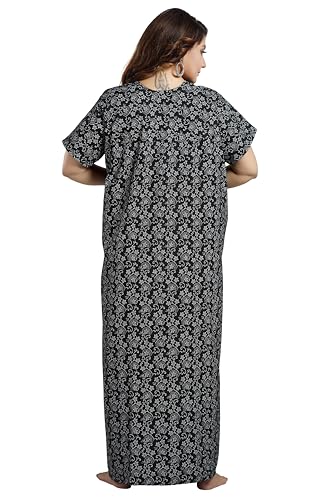 Image of Onekbhalo Women's- Full Sleeves-Feeding- Nursing- Maternity Nighty /Maxi /Gown /Nightdress /Nightwear- Hosiery Cotton Fabric- Floral Print- Embroidery with Zip