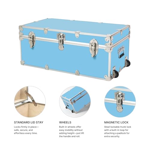 Image of Large Essential Trunk With Wheels, Tray, & Lid Organizer - 32 inchx18 inchx14 inch, 1000+ lbs Capacity. Strong, USA Made Summer Camp Footlocker, and Secure College Dorm Storage Chest