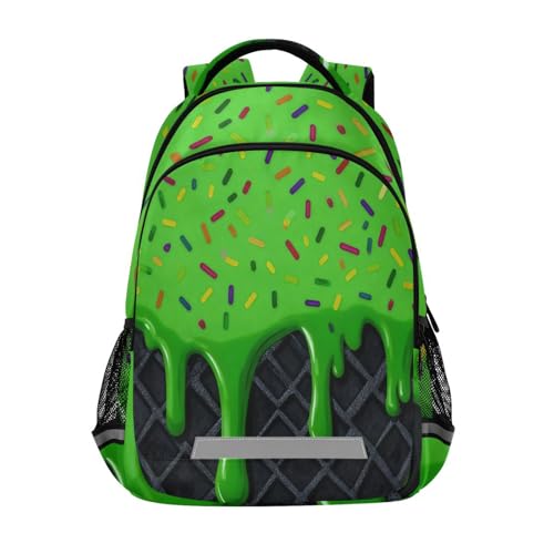Image of Green Black Ice Cream Cute Backpacks with Chest Strap,Lightweight Bookbags 17 Inch, Casual Daypack Bags