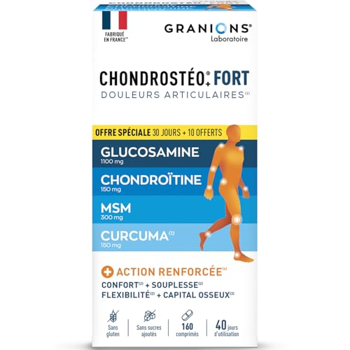 GRANIONS| Chondrostéo+ FORT Articulations | Formule Renforcée| Mobilité & Souplesse Articulaire, Flexibilité, Capital Osseux | Glucosamine, Chondroïtine, MSM, Harpagophytum | 160 comprimés