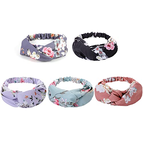 Luychow 5 Pack Boho Headbands for Women Fashion Cross Elastic Head Wrap Hair Accessories(Set D 5 Pack) …