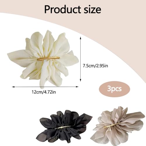 Image of ZIBUYU 3 PC Chiffon Large Flower Hair Clips for Women, French Barrette