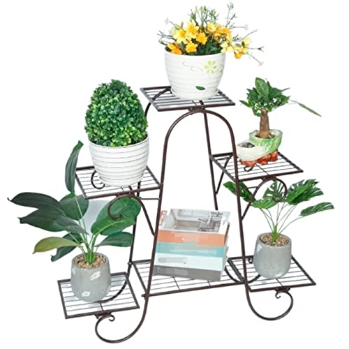 Soporte para plantas de hierro forjado de 6 niveles, soporte de metal para flores, estante múltiple para plantas de interior y exterior