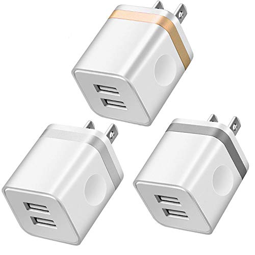 LEEKOTECH USB Wall Charger, [UL Certified] 3-Pack 2.1A/5V Dual USB Plug Power Adapter Charger Block Charging Cube Compatible with Phone X/ 8/7/ 6S Plus, Xs Max XR, Pad, Samsung, Android, and More