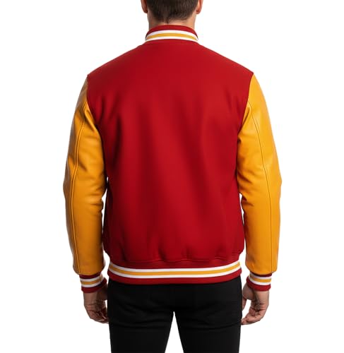 Image of LP-FACON Unisex Varsity Letterman Jacket | Mens College Baseball High School Bomber Wool + Faux Leather Jacket