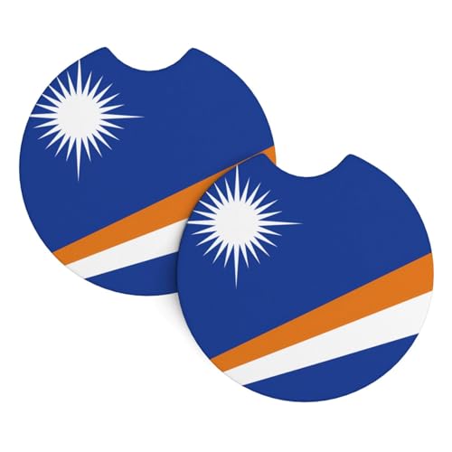 YYHWHJDE Lot de 2 sous-verres de voiture motif drapeau des îles Marshall – Durable et imperméable pour la protection et la décoration intérieure de la voiture
