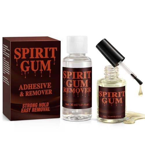 Tiepetly Spirit Gum Adhesive and Remover Kit Wig Glue Professional Cosmetic Glue for Face Skin and Body Strong Hold for Prosthetics Bald Cap Fake Beard Cosplay Halloween and Stage Performance