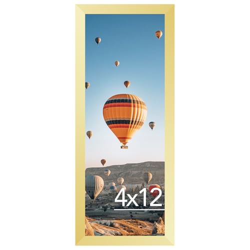 Image of JCJMY 4x12 Picture Frame Gold for Wall Hanging or Tabletop, Wall Mounting Horizontally or Vertically, 4 x 12 Wall Gallery Poster Photo Frame with Shatter Resistant Plexiglass, Gold