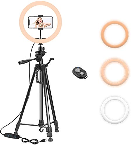PEYOU LED Ringlicht mit Stativ, 12/ 30cm Selfie Ringleuchte Stativ (63/161cm) mit Handyhalter und Fernbedienung, 3-farbi Dimmbares Ring Light für Kamera Make-up und YouTube Video