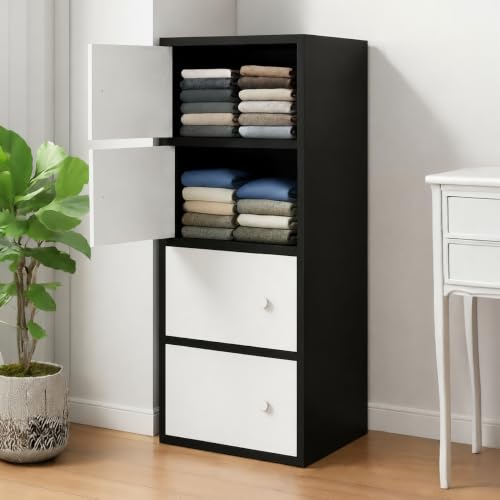 Image of 4-Door Morden Wooden Collapsible Wardrobe for Storage /Space Saving Wooden Wardrobe with Doors /Collpsible Storage Organiser /Living Room