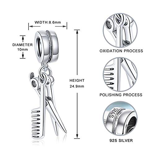 Bolenvi Hairdresser Hair Scissor and Comb Charm, Omni Clasp Clip on Dangle Pendant Compatible with Pandora & Similar Bracelets, Necklaces & DIY Jewelry, 925 Sterling Silver Charms2