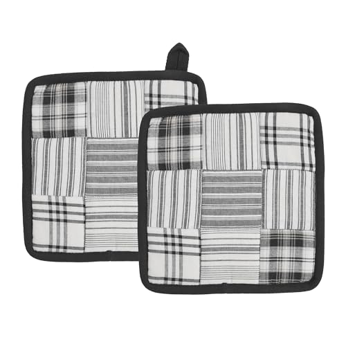 VHC-Brands-Cotton-Pot-Holder-Set-of-2-Heat-Resistant-Kitchen-Potholders-Sawyer-Mill-Black-Collection-Square-8x8-Country-Black VHC Brands Cotton Pot Holder Set of 2 Heat Resistant Kitchen Potholders Sawyer Mill Black Collection Square 8×8 Country Black