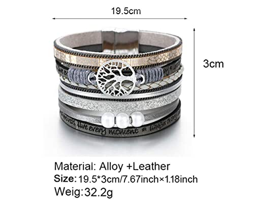 Image of Fesciory Leather Wrap Bracelets for Women, Boho Leopard Multi-Layer Crystal Beads Cuff Bracelet Jewelry